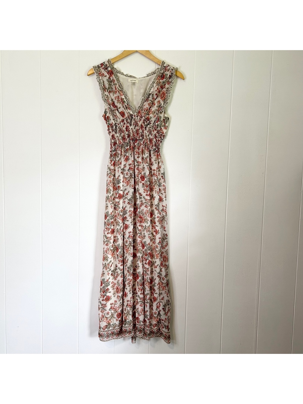 Studio Max Floral Ruffle Sheer Chiffon Sleeveless Maxi Dress Women's Small